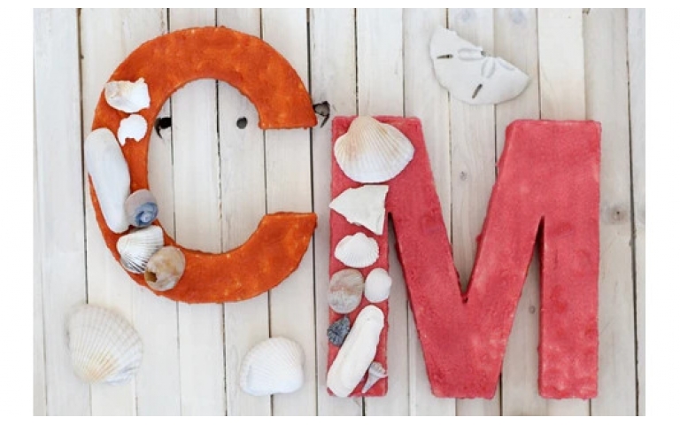 Colored Sand and Seashell Monogram